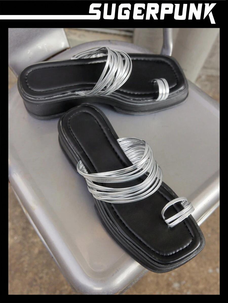 srebrne klapki casual 