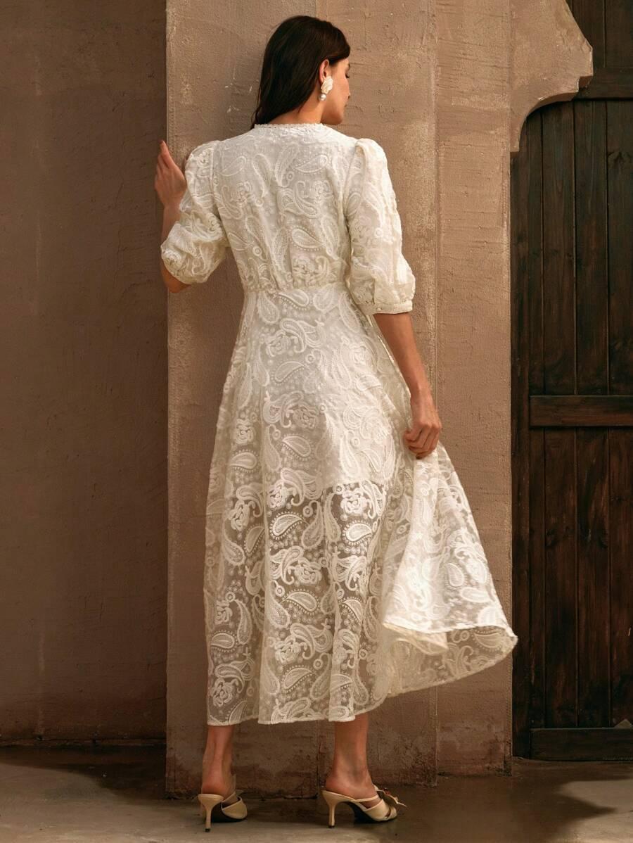 ELEGANCKA SUKIENKA MIDI KORONKOWA 