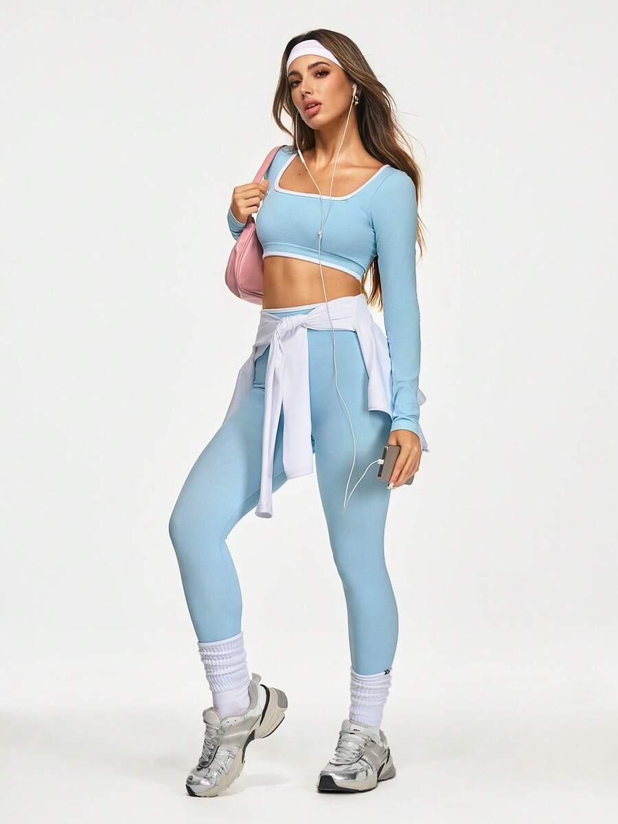 NIEBIESKIE LEGGINSY TOP ZESTAW