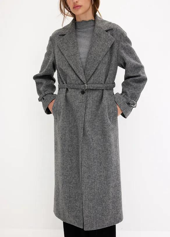 PŁASZCZ DAMSKI OVERSIZE PLUS SIZE DŁUGI RĘKAW BEZ KAPTURA GUZIKI