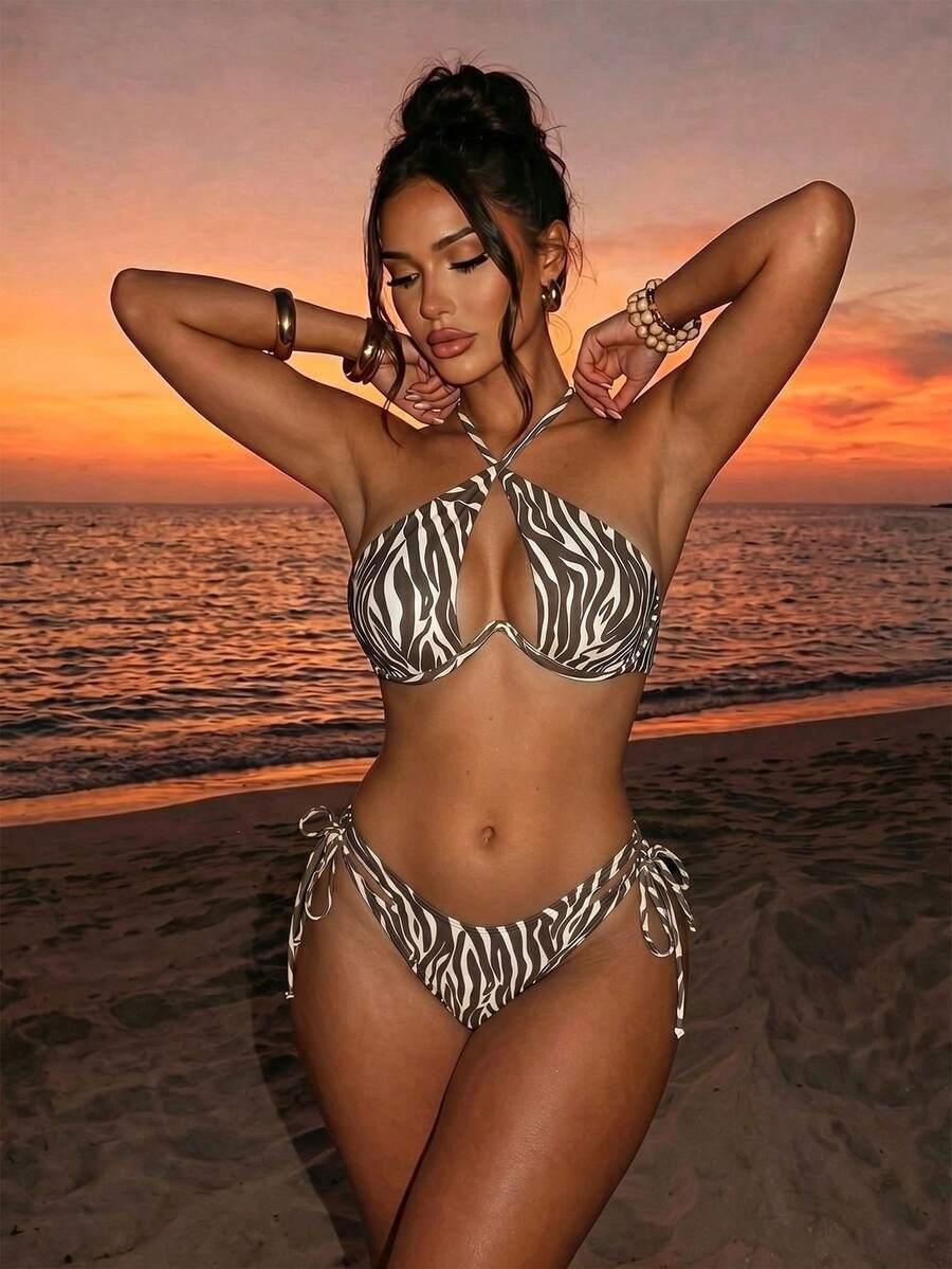 KOMPLET BIKINI Z FISZBINAMI W ZWIERZĘCY WZÓR