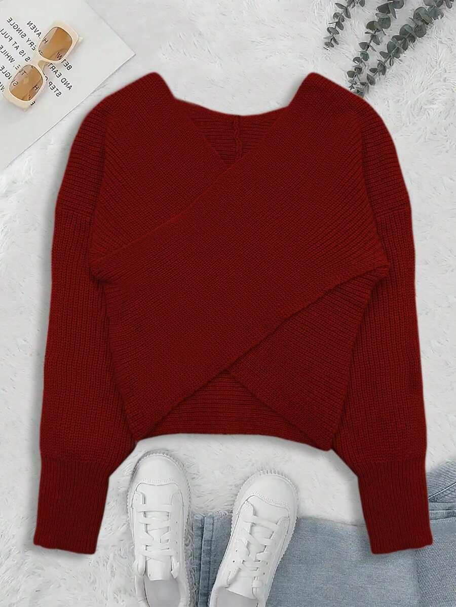 CZERWONY SWETER V-NECK