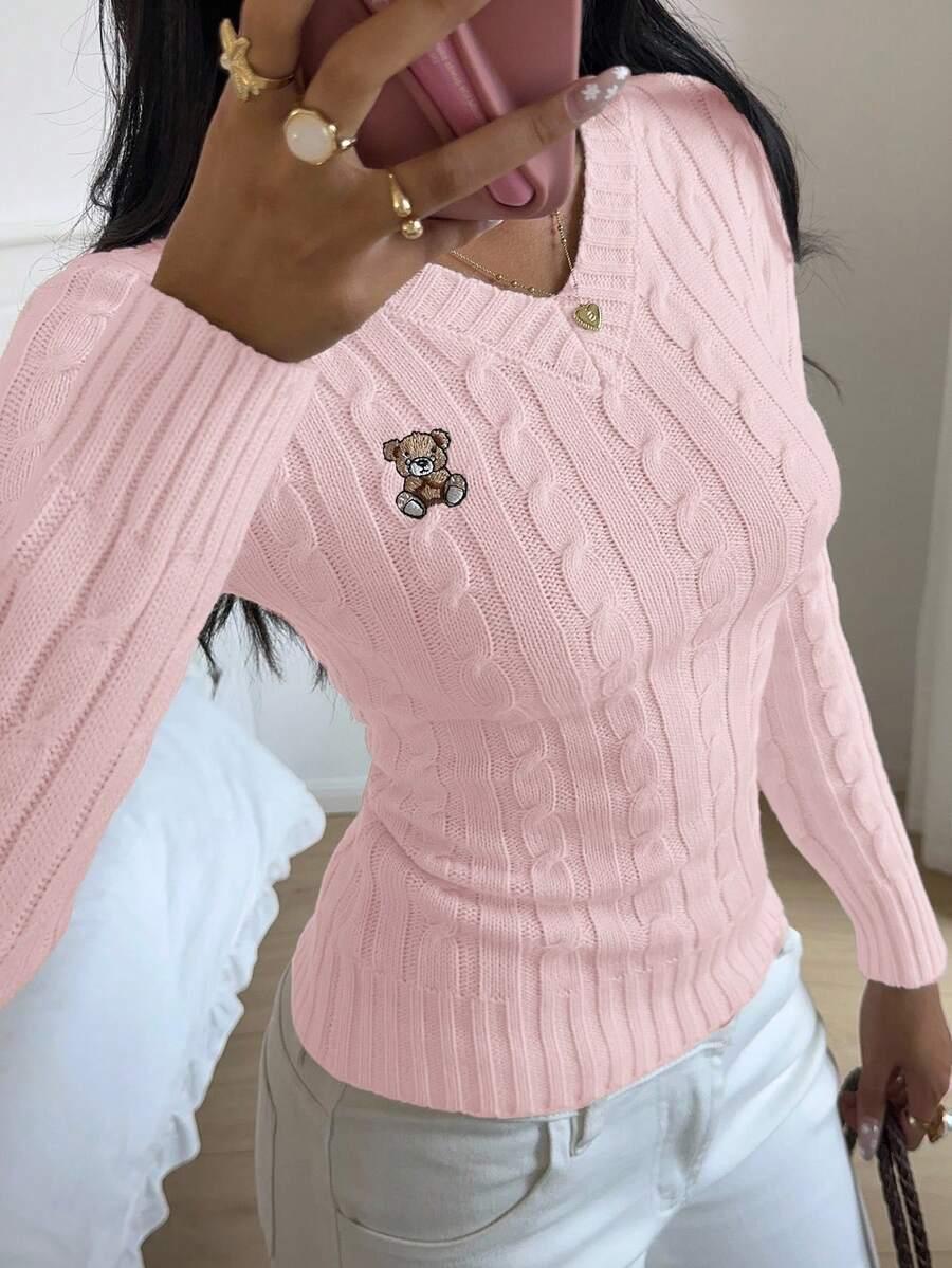 RÓŻOWY SWETER V-NECK 