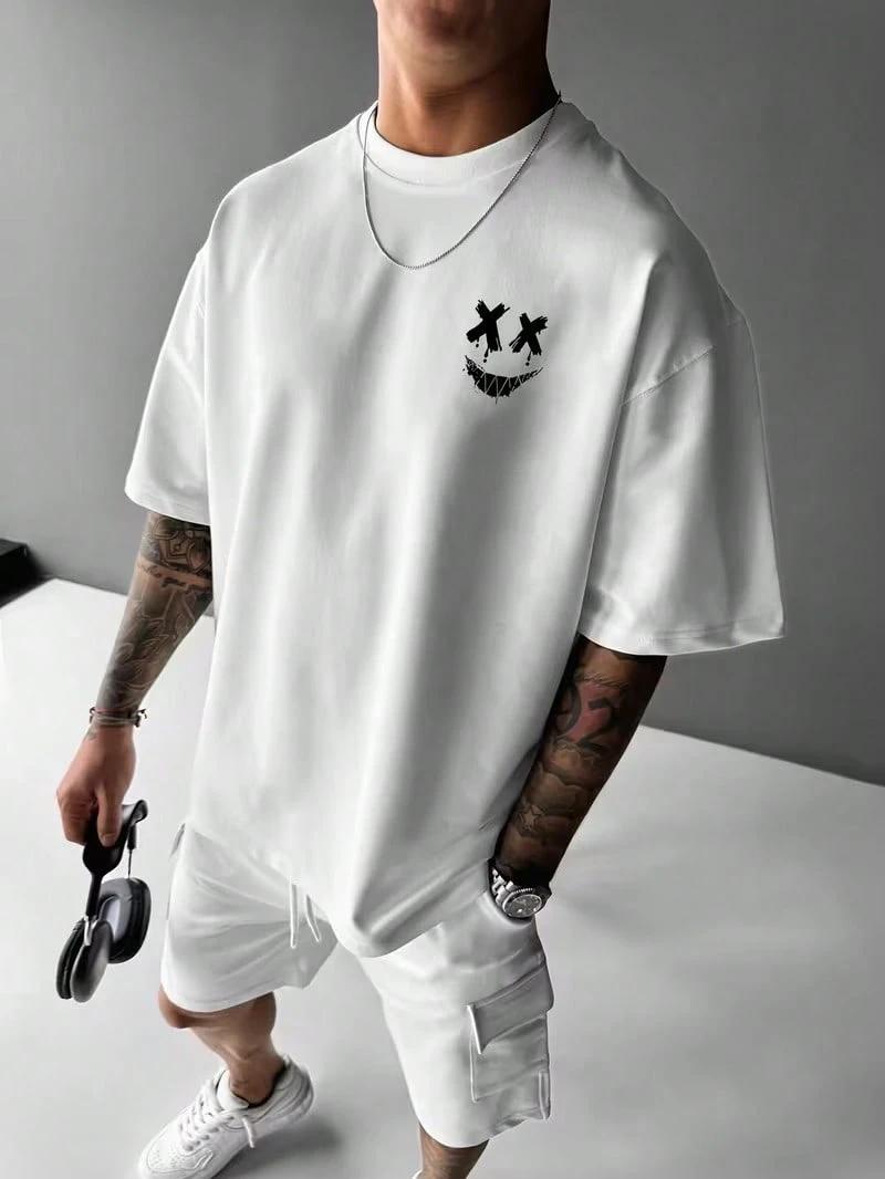 biały t-shirt oversize nadruk
