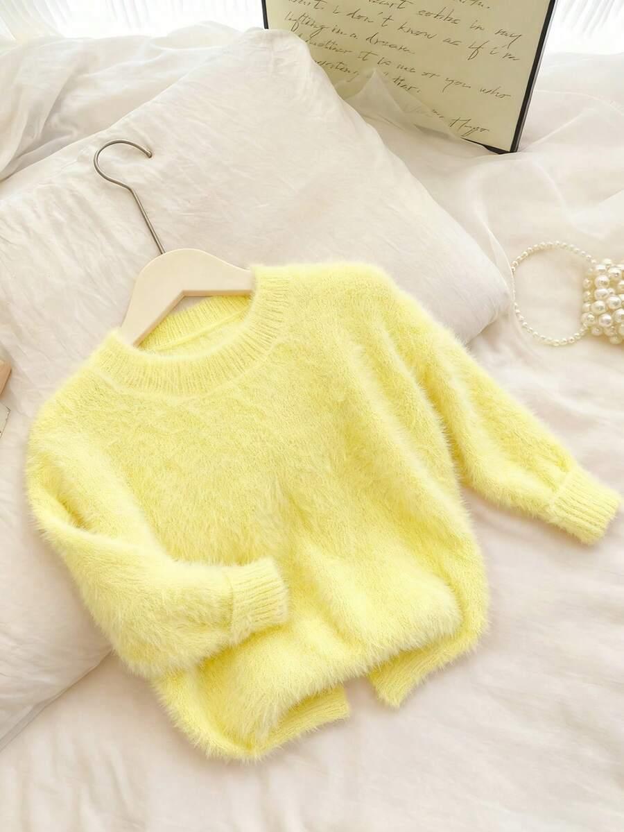 ŻÓŁTY SWETER OKRĄGŁY DEKOLT
