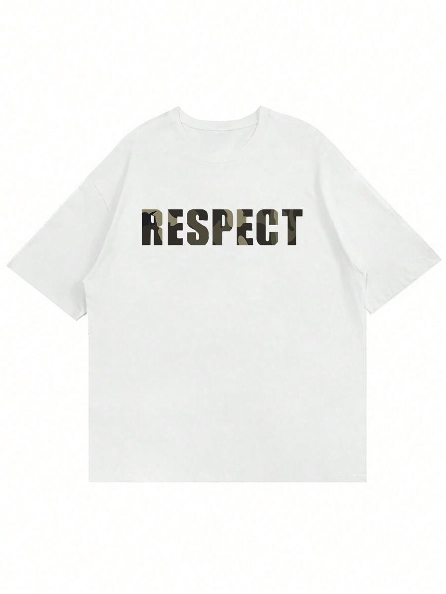 biały t-shirt z krótkim rękawem napis moro respect