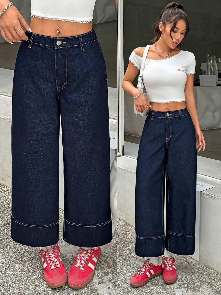 GRANATOWE SPODNIE JEANS