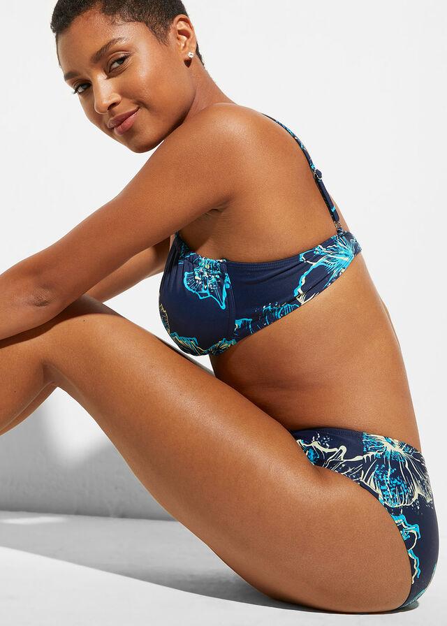 GRANATOWY DÓŁ BIKINI PRINT KWIATY