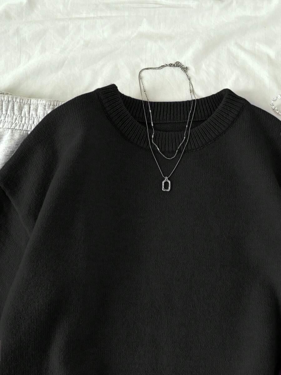CZARNY SWETER OVERSIZE OKRĄGŁY DEKOLT