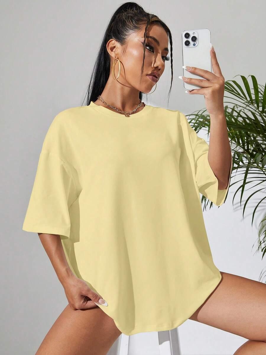 ŻÓŁTY T-SHIRT OKRĄGŁY DEKOLT 