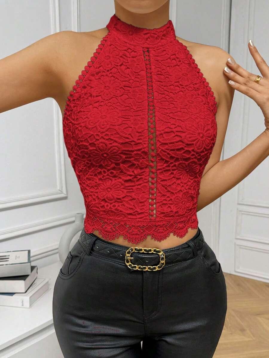 CZERWONY TOP BEZ RĘKAWÓW