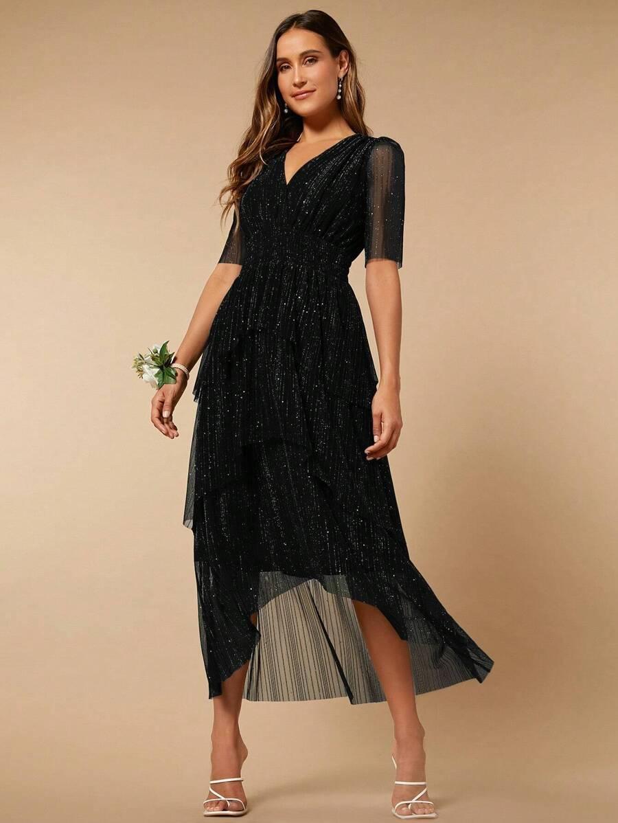 czarna sukienka v neck 