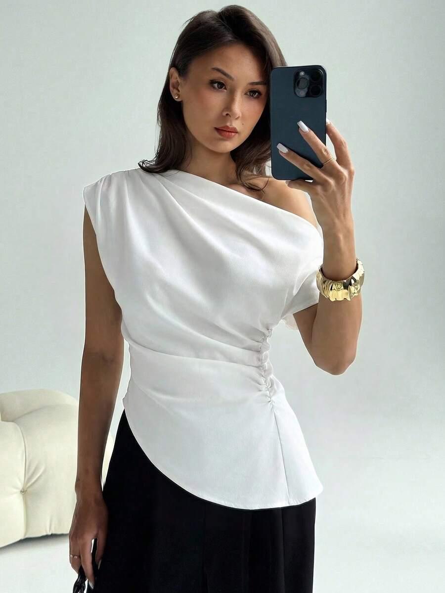 BIAŁA BLUZKA NA JEDNO RAMIĘ