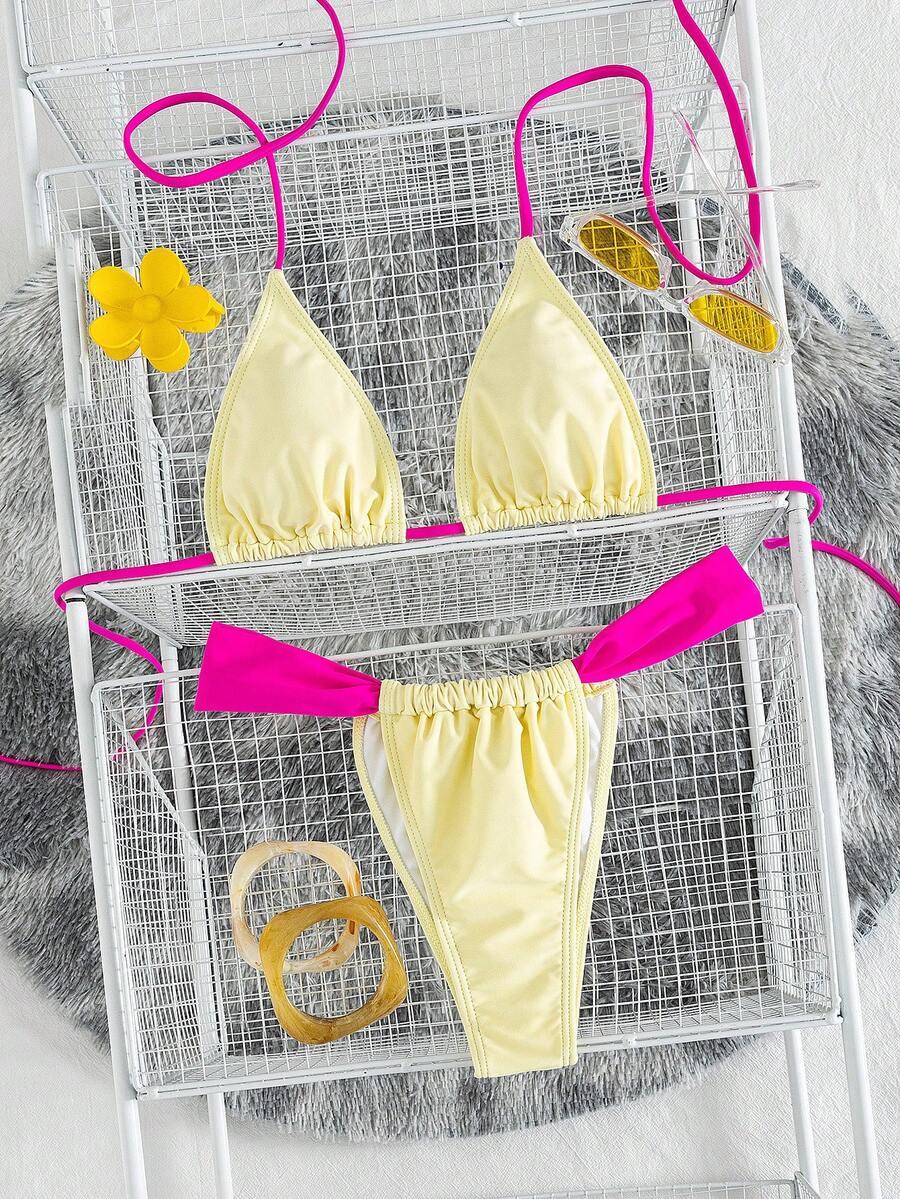 ŻÓŁTY KOMPLET BIKINI KONTRAST