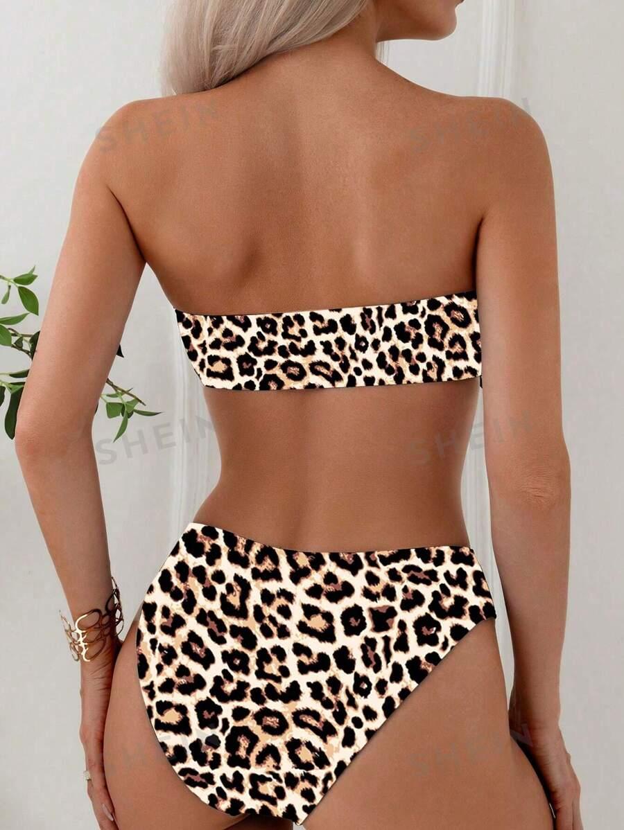 STRÓJ KĄPIELOWY KOMPLET ANIMAL PRINT BANDEAU FALBANKI