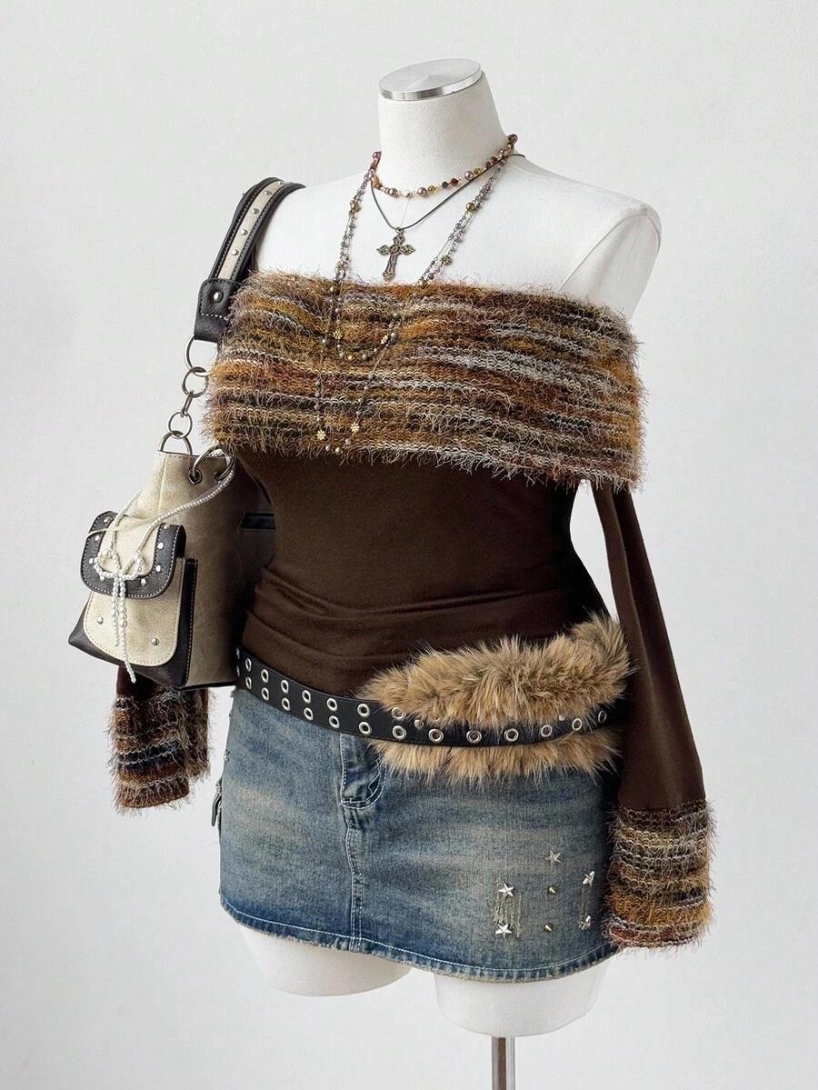 dzianinowa bluzka odkryte ramiona