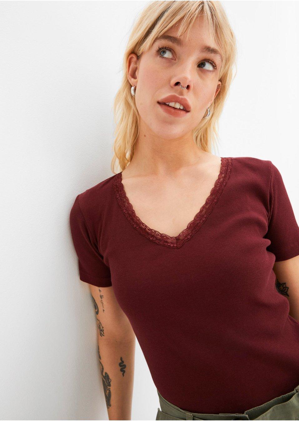 BORDOWY T-SHIRT V-NECK 