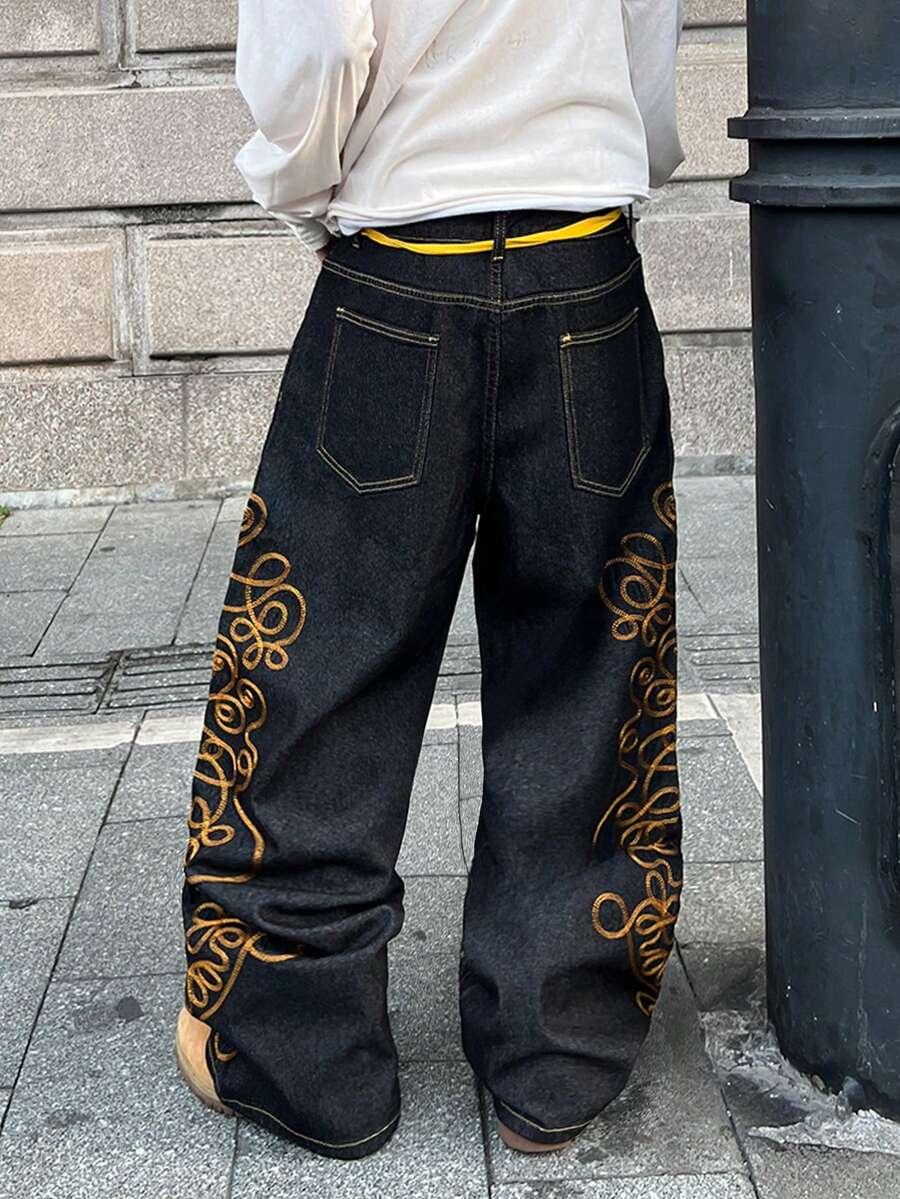 granatowe spodnie jeans zdobienie haft