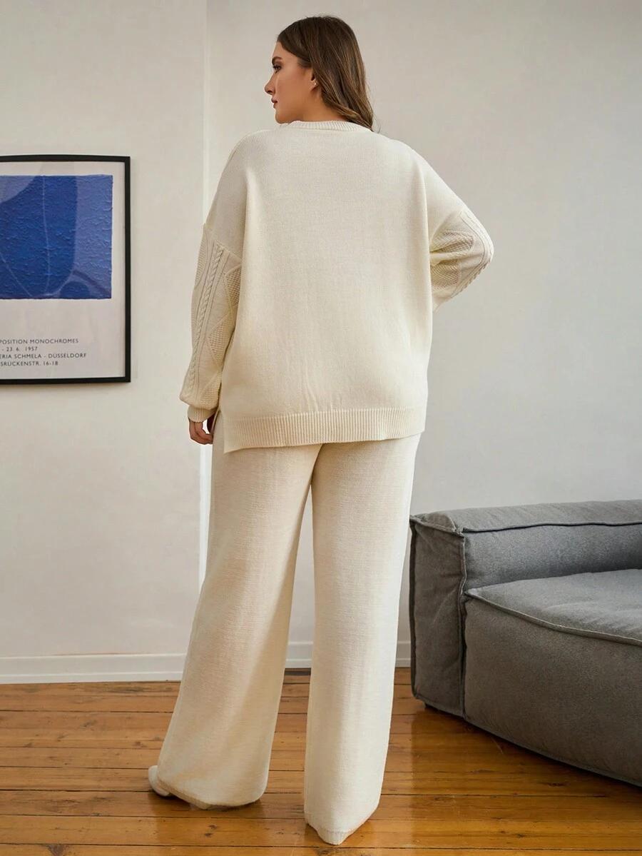 dzianinowy komplet sweter spodnie splot