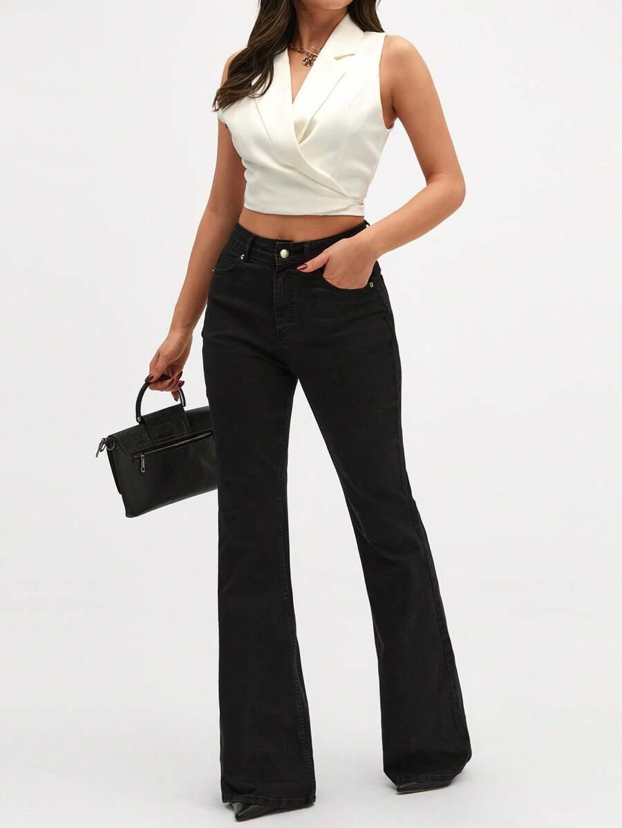 CZARNE SPODNIE JEANS DZWONY 