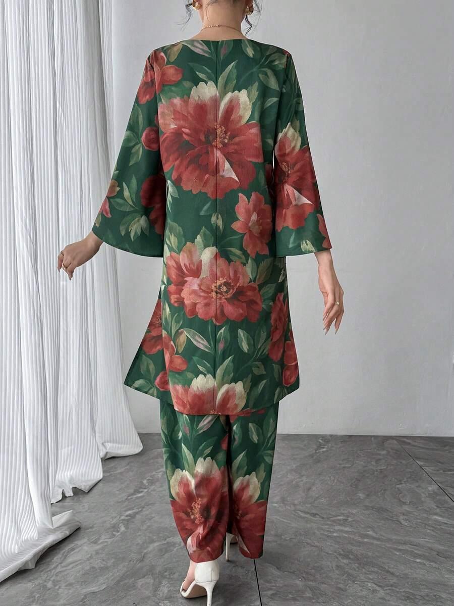 KOMPLET BLUZKA SPODNIE kwiaty