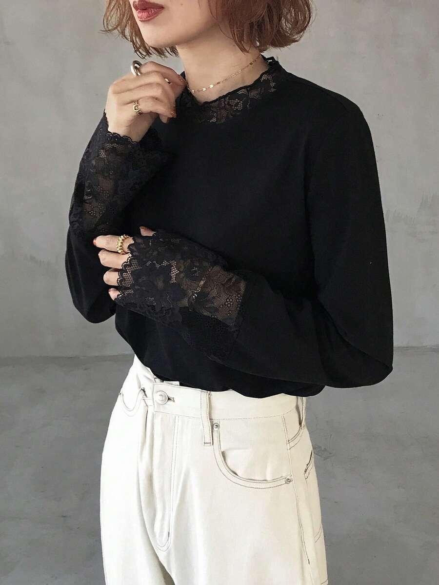 CZARNA BLUZKA KORONKA
