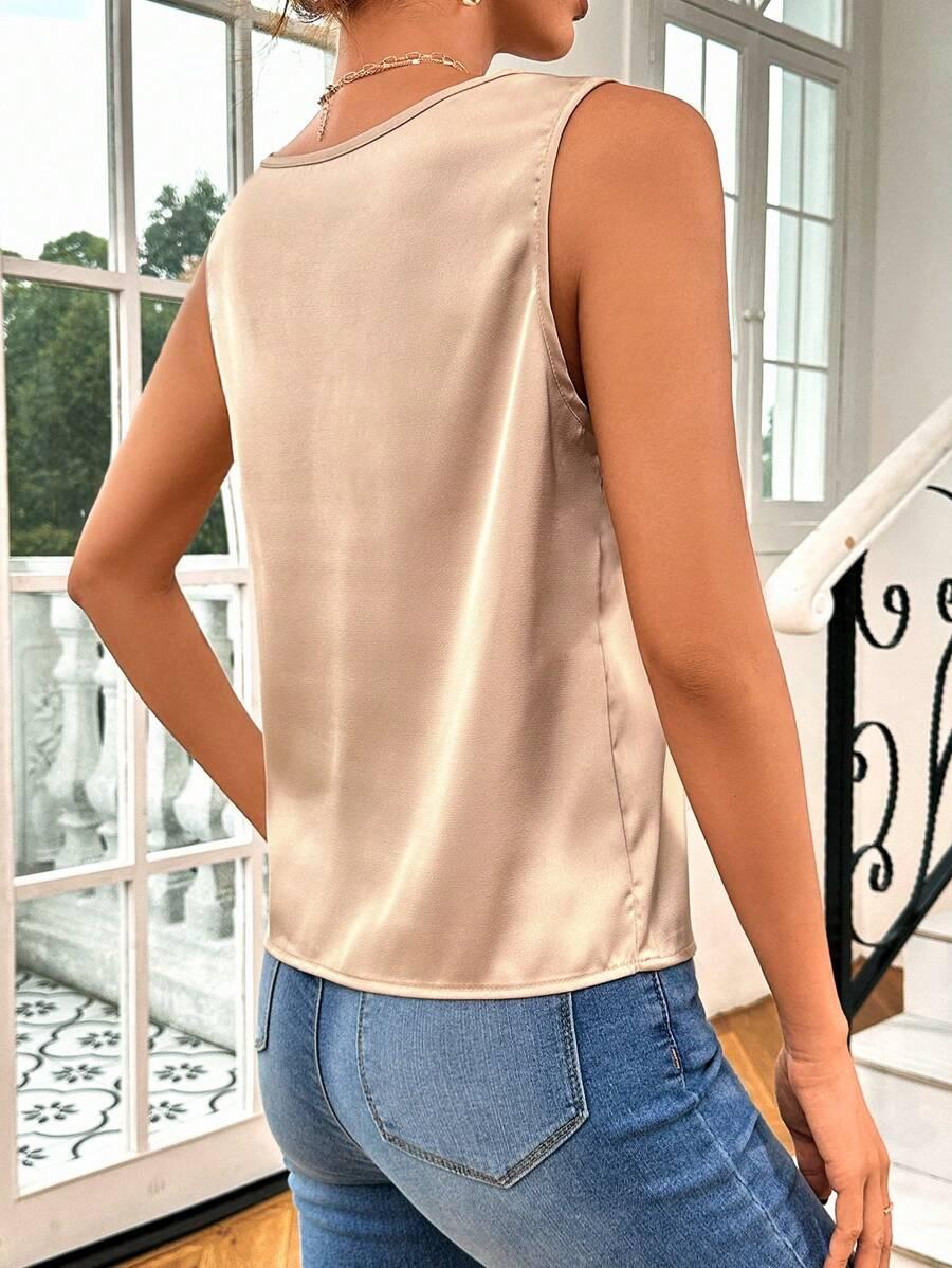 SATYNOWA BLUZKA KORONKA V-NECK