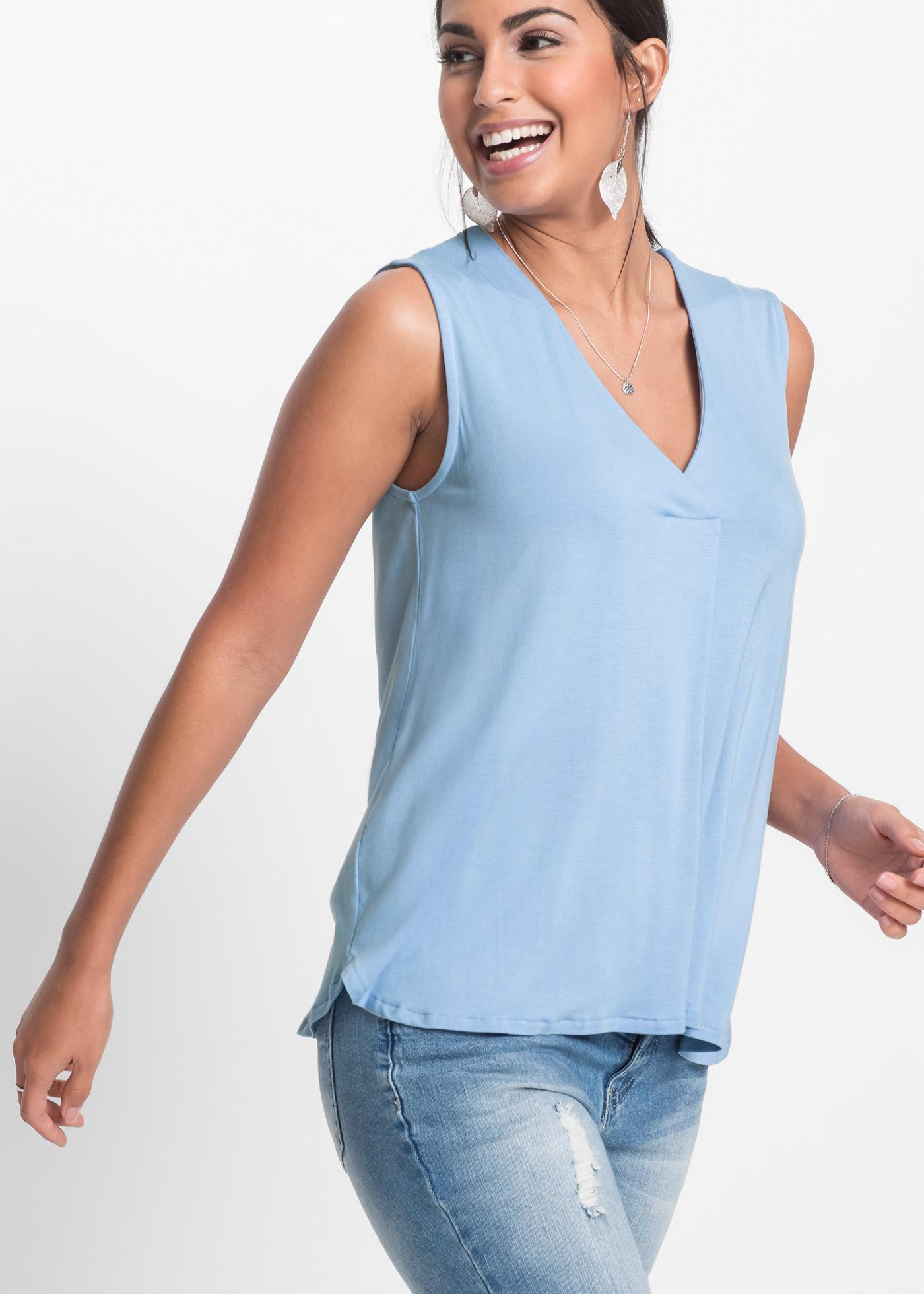 NIEBIESKI TOP V-NECK