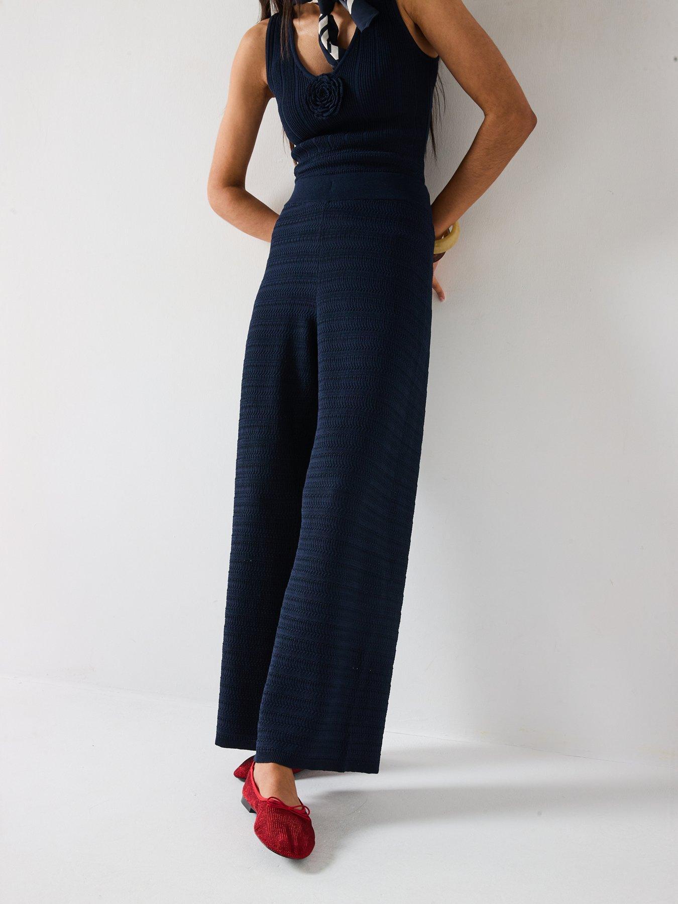 V BY VERY SPODNIE WIDE LEG Z DZIANINY 