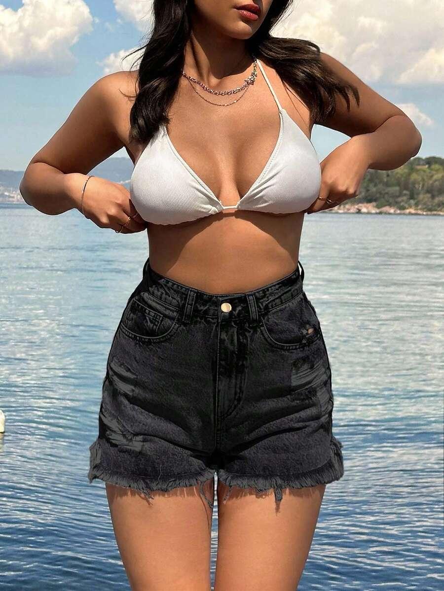 krótkie spodenki jeans ripped