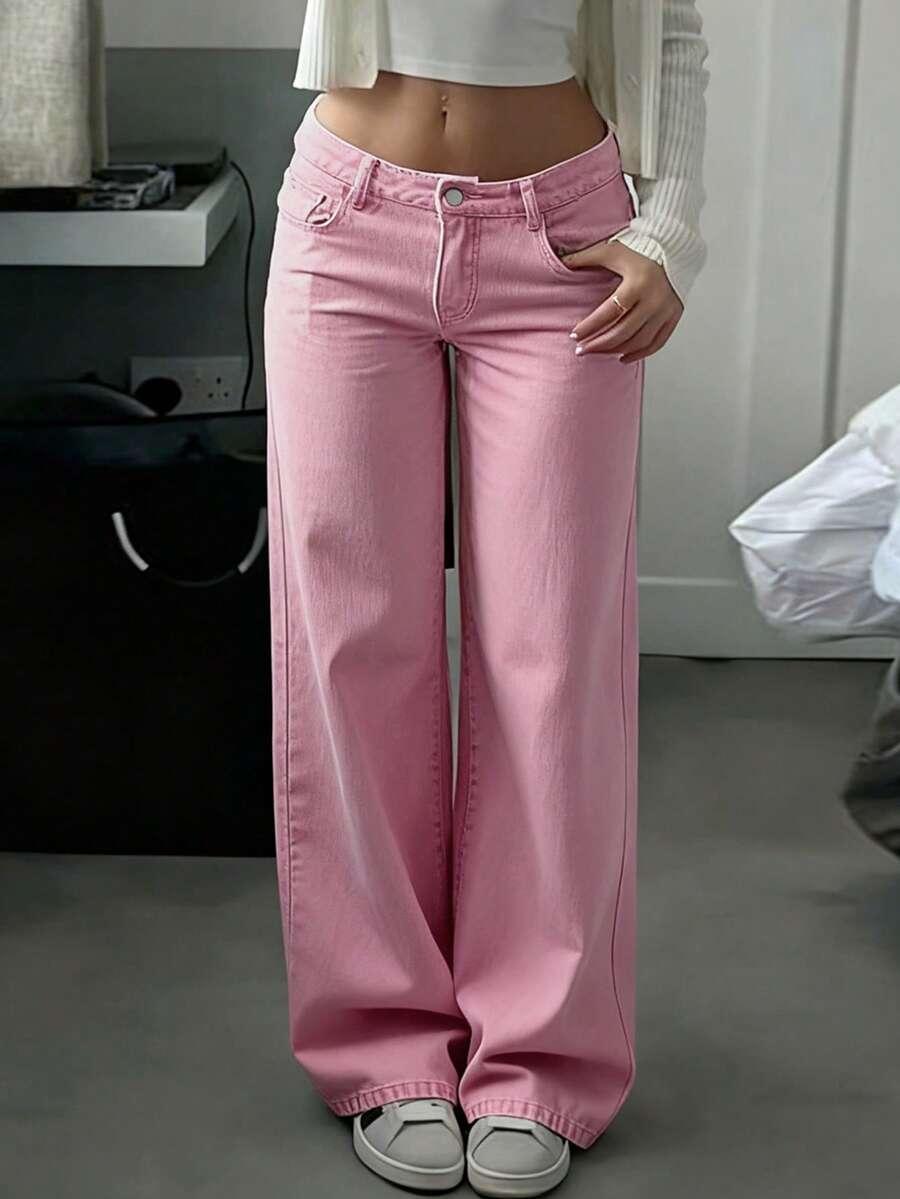 różowe spodnie jeans 