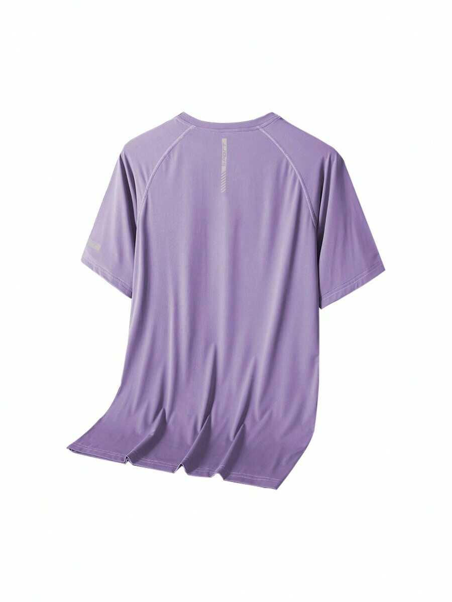 fioletowy t-shirt okrągły dekolt