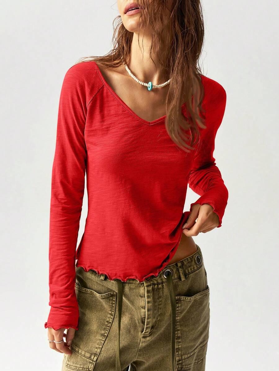 czerwona bluzka v-neck 
