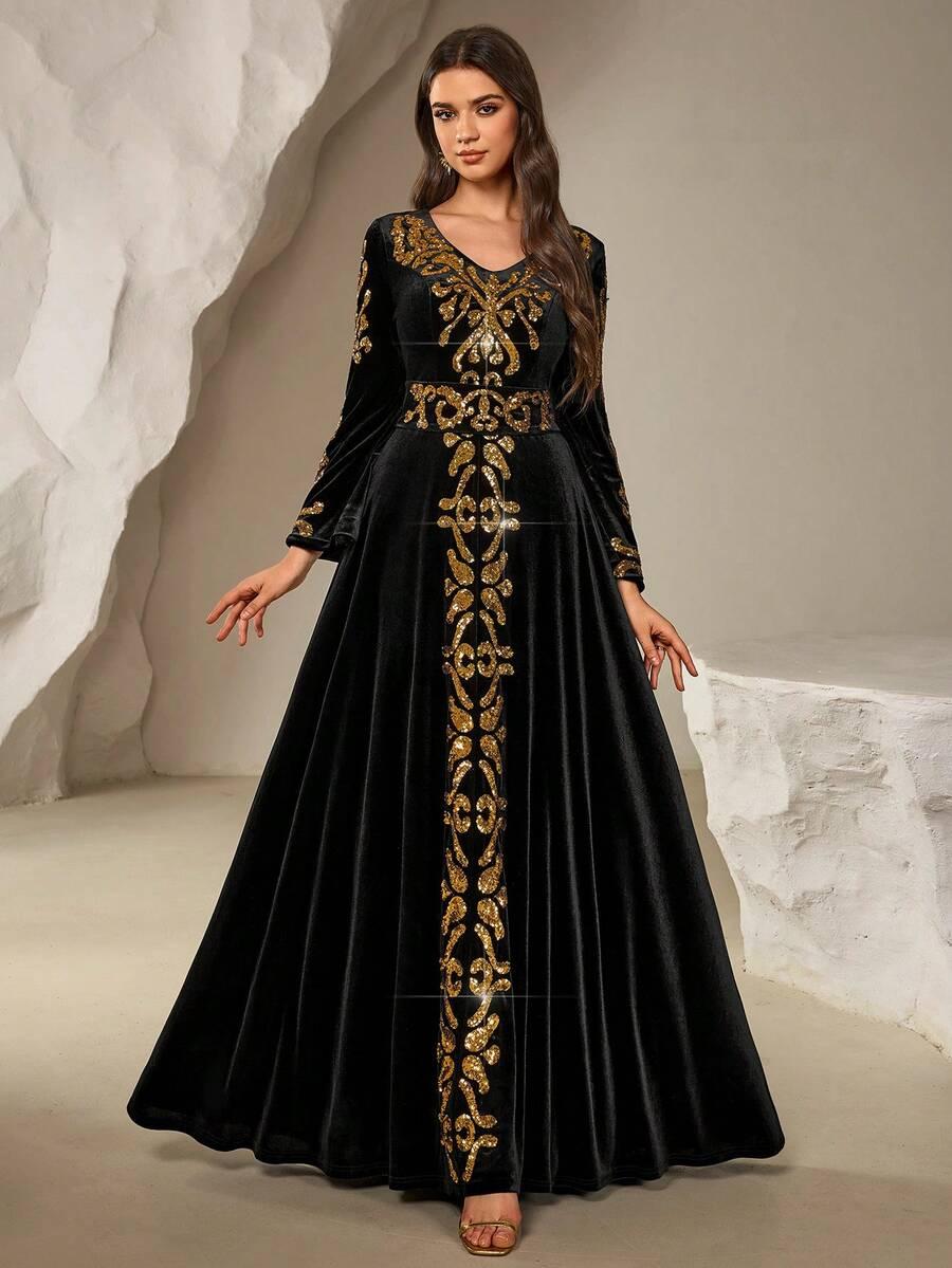 ROZKLOSZOWANA MAXI SUKIENKA V-NECK 