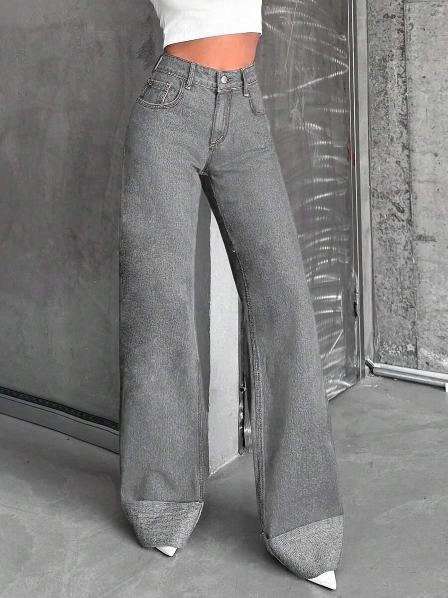 SZARE SPODNIE JEANS WYSOKI STAN 