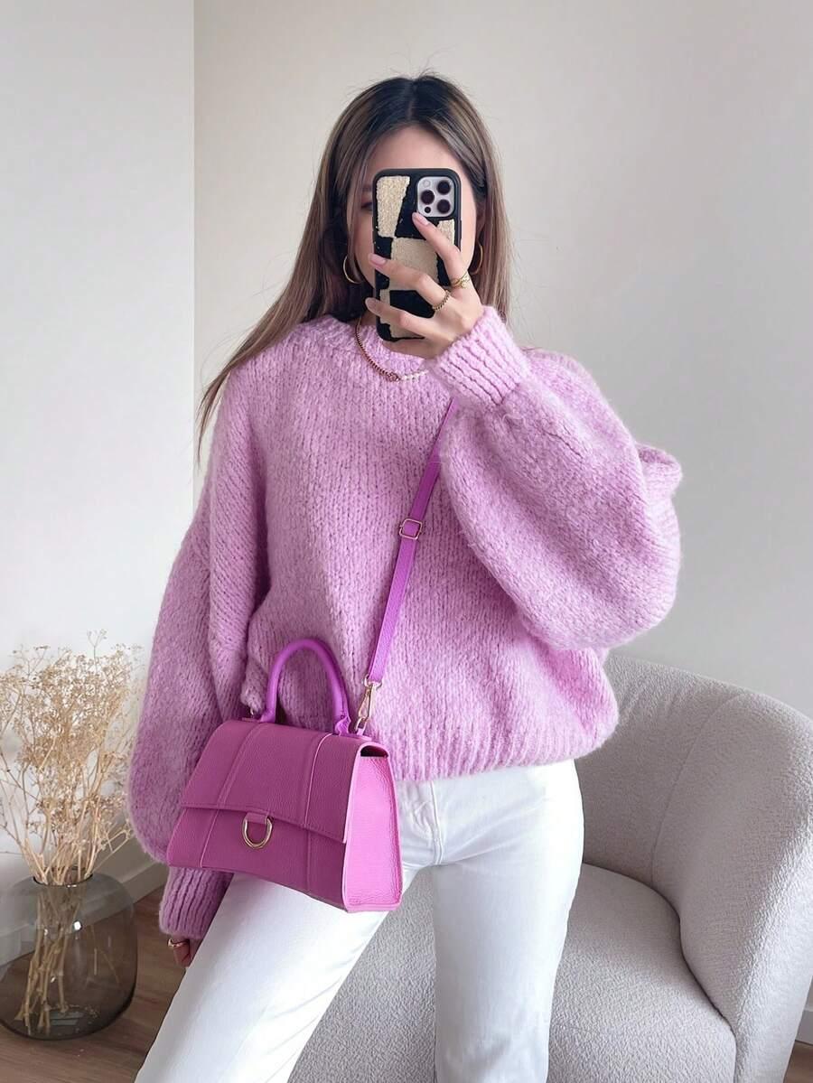 klasyczny luźny różowy sweter