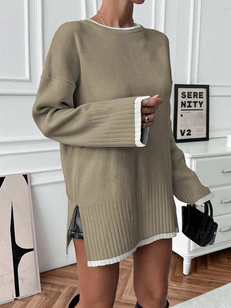 BRĄZOWY SWETER OKRĄGŁY DEKOLT
