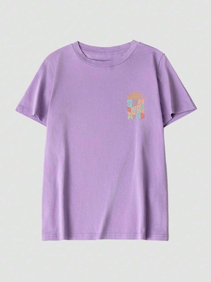 FIOLETOWY T-SHIRT OVERSIZE PRINT 