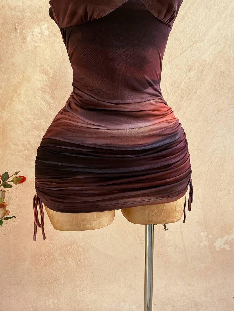 BRĄZOWA MINI SUKIENKA