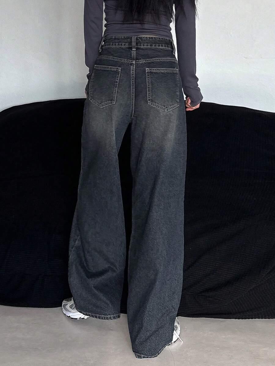 GRANATOWE SPODNIE JEANS 
