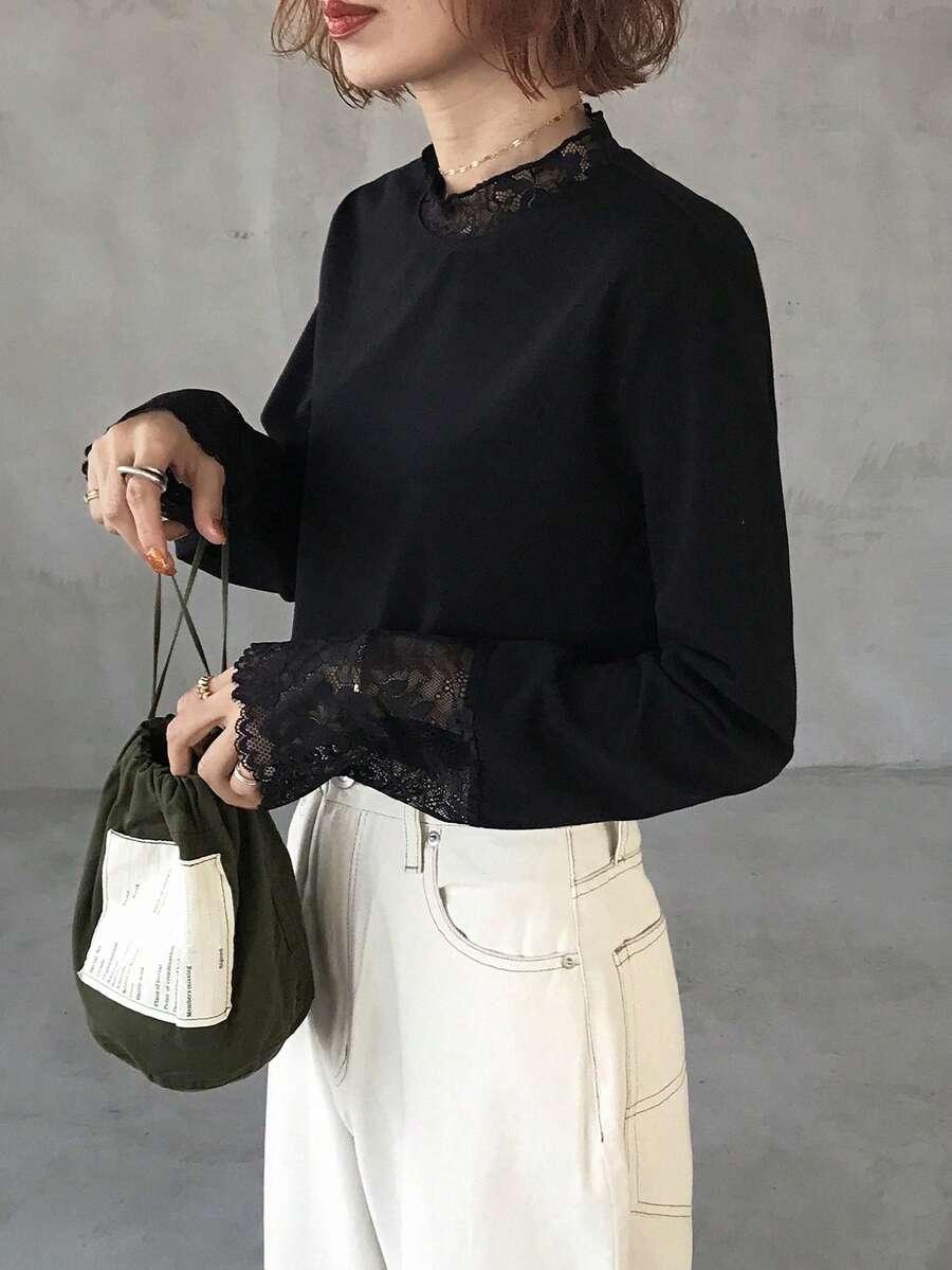CZARNA BLUZKA KORONKA