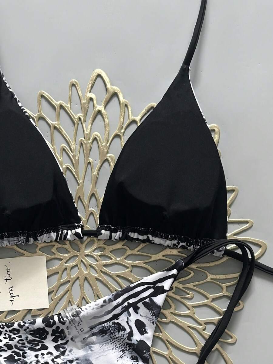 DWUCZĘŚCIOWY STRÓJ KĄPIELOWY ANIMAL PRINT kontrast