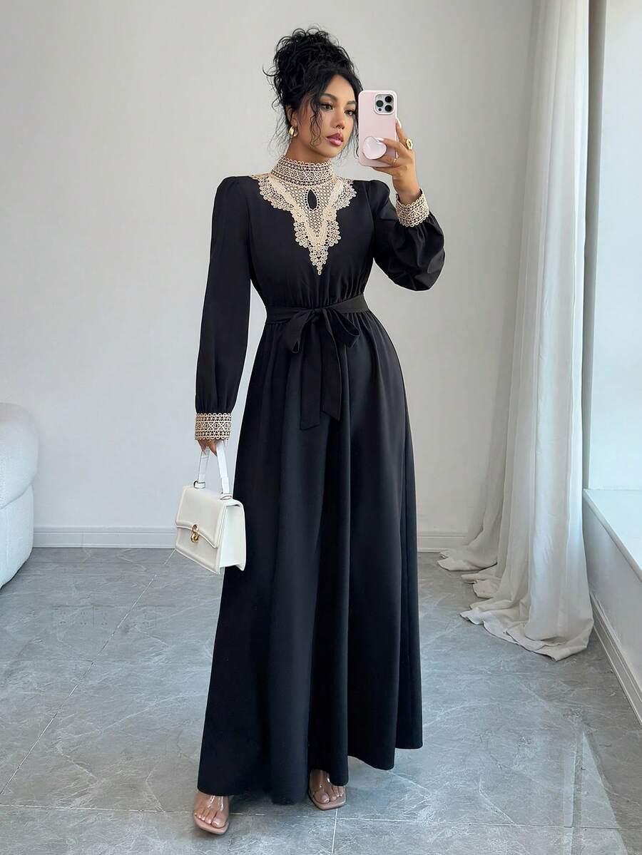 czarna maxi sukienka haft