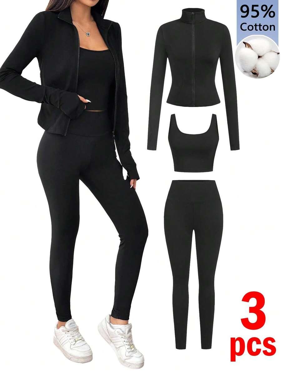 trzyczęściowy komplet legginsy top bluza 