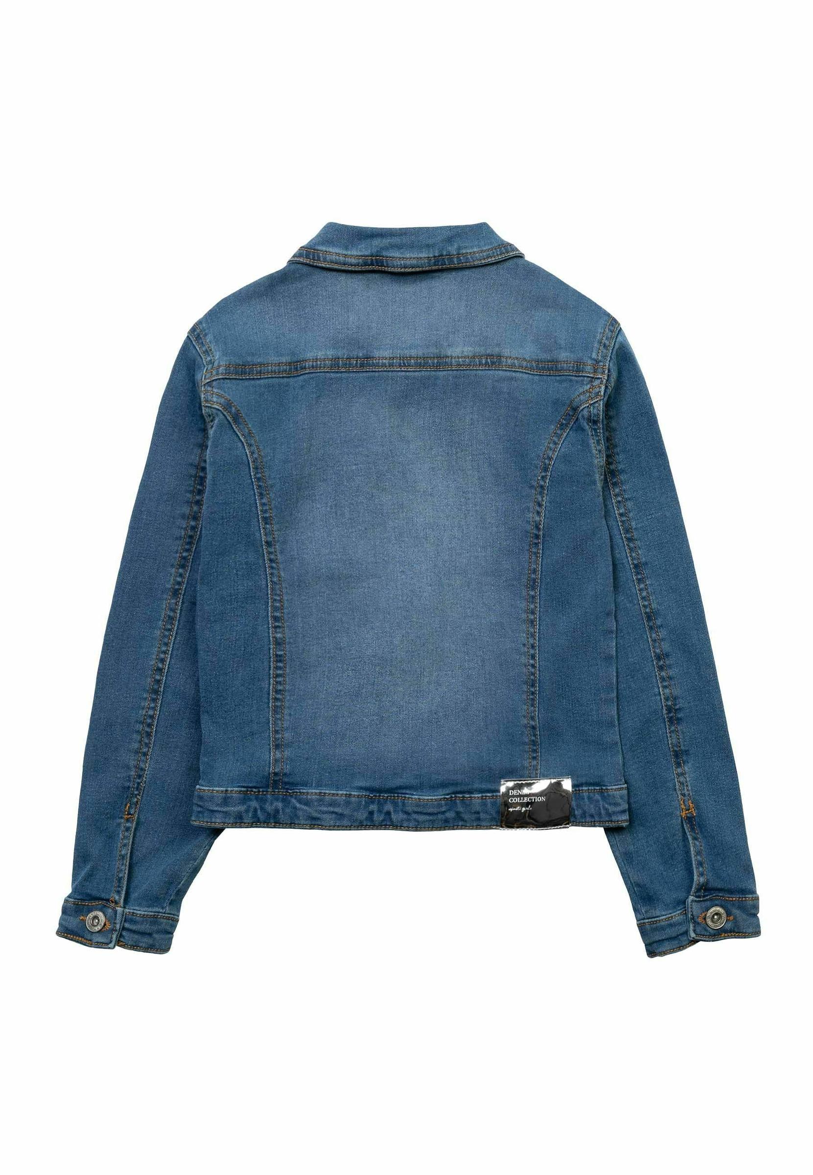 jeansowa kurtka naszywki wzór retro 