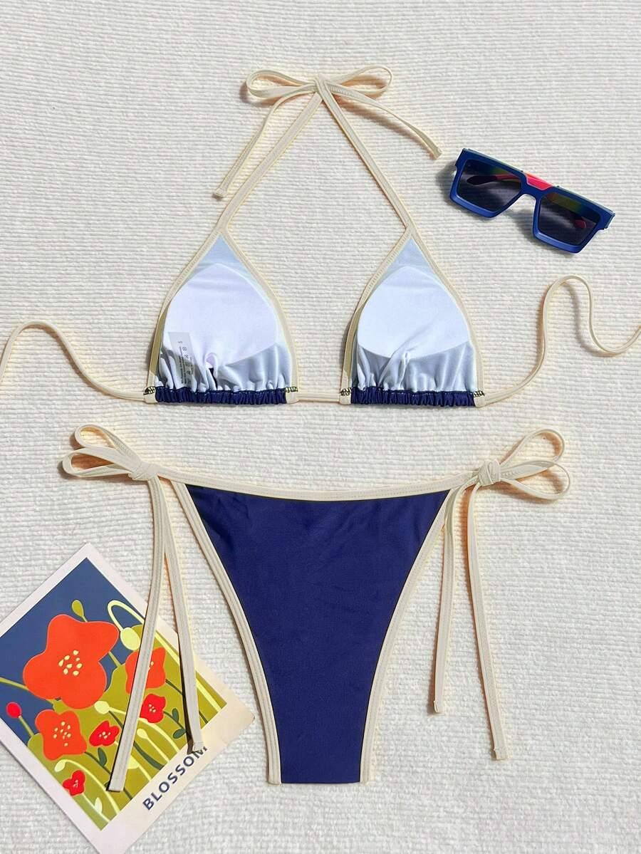 wiązany komplet bikini kontrast 