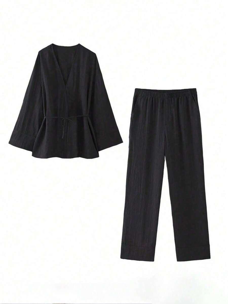 czarna kopertowa bluzka kimono