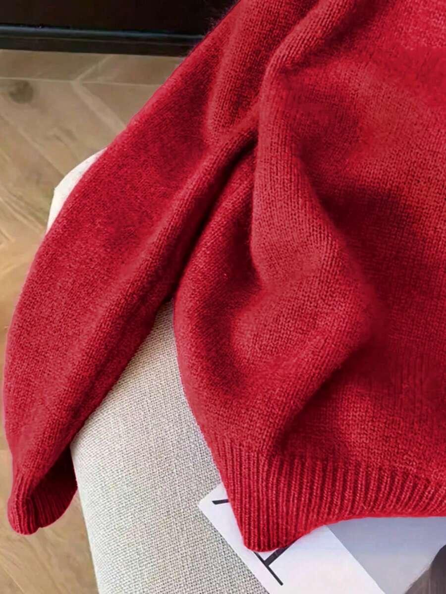 CZERWONY SWETER OKRĄGŁY DEKOLT
