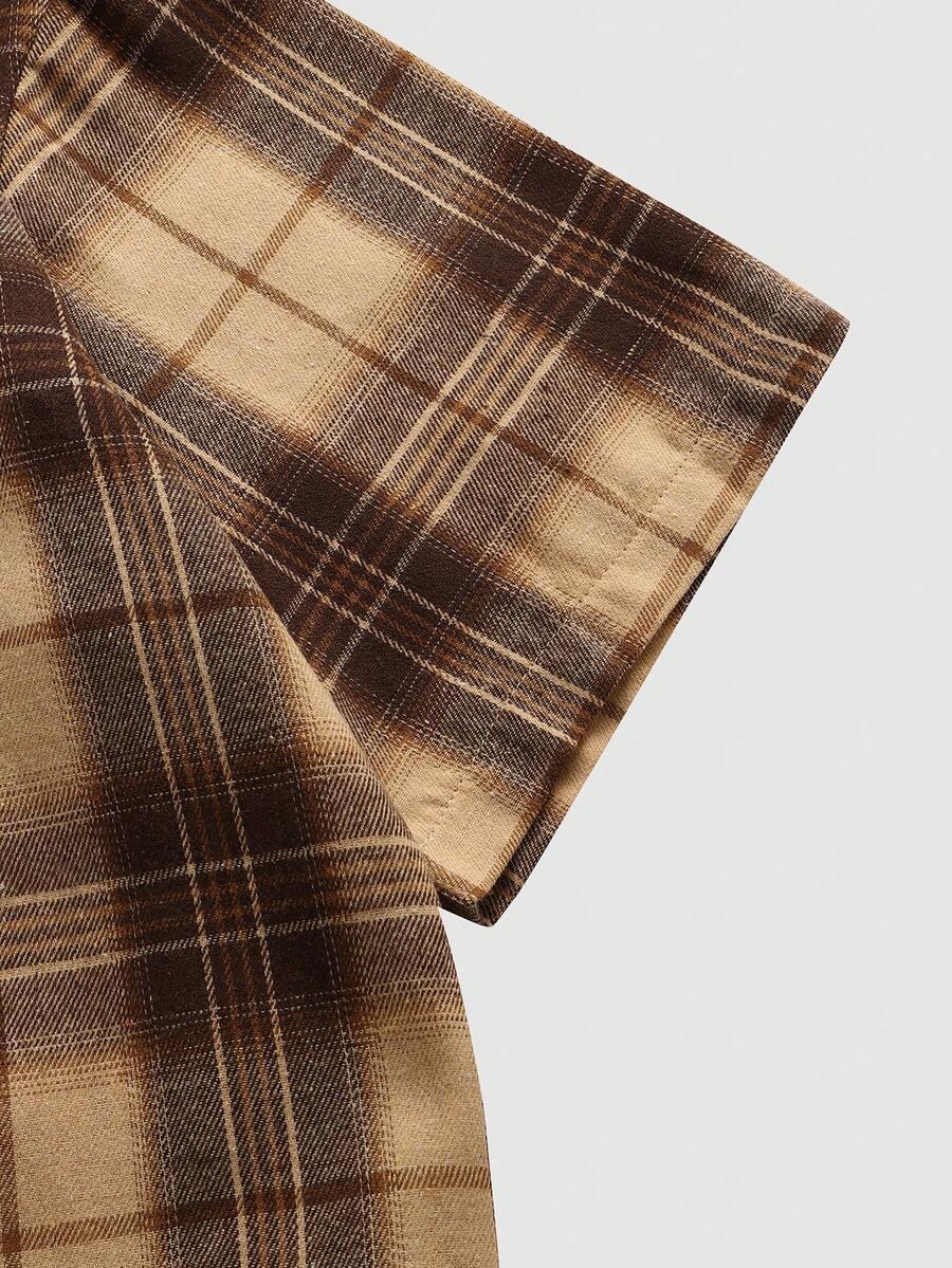 brązowa koszula wzór krata nadruk