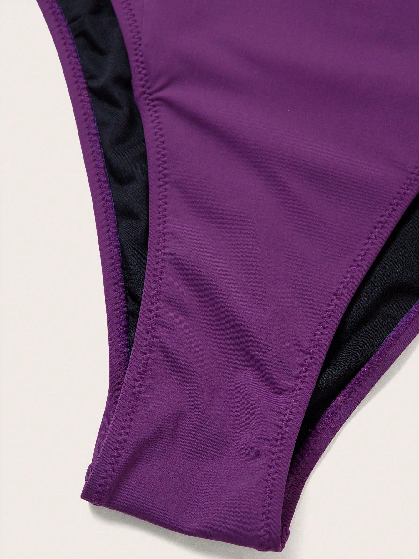 fioletowy kostium kąpielowy jednoczęściowy fiszbiny